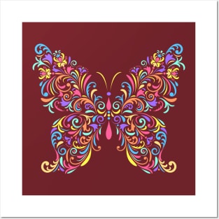 butterfly floral illustration Posters and Art